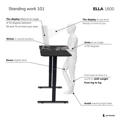 Výškovo nastaviteľný elektrický sto ELLA, 1600 x 720 x 750 mm, čierny
