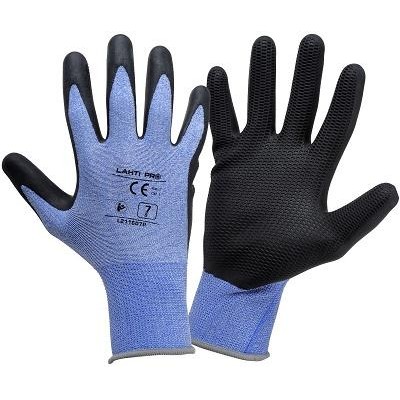 LAHTI PRO - Rukavice ochranné BLACK/BLUE s latexovou vrstvou - velikost 9 (blistr)