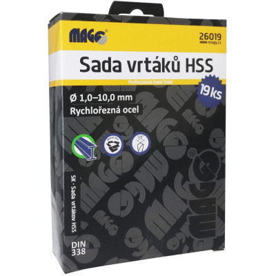 Sada vrtáků HSS 19 ks (1,0-10,0mm), plechový box