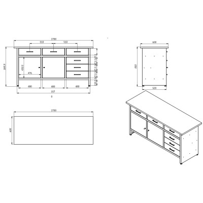 Pracovný stôl so zásuvkami a skrinkou HENRY, 1700 x 850 x 600 mm, antracitovo červený