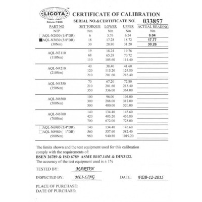 Momentový kľúč - 3/8" s certifikátom - LIN3030