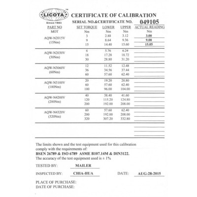 Momentový klíč LICOTA 1/4" s certifikátem, 3-15 Nm, 192 mm - LIN2015