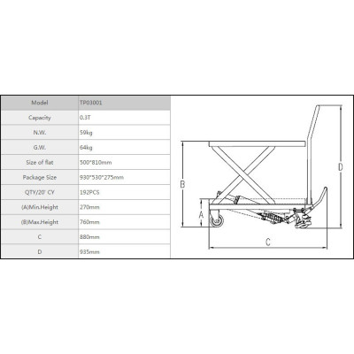 Hydraulický zdvíhací stôl 270 kg nožnicový - TP03001