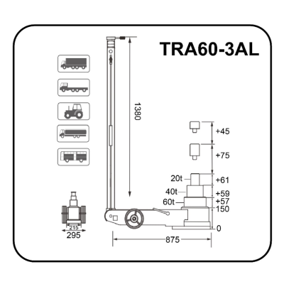 Pneumatický pojazdný zdvihák, 60t/40t/20t - TRA60-3AL