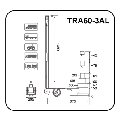 Pneumatický pojazdný zdvihák 60/40/20 t - TRA60-3AL