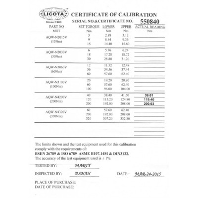 Momentový klíč LICOTA 1/2" s certifikátem, 40-200 Nm - LIN4200