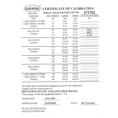 Momentový kľúč LICOTA 3/8" s certifikátom, 19-110 Nm, 385 mm - LIN3110