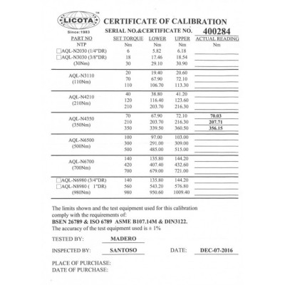 Momentový kľúč LICOTA 1/2" s certifikátom - LIN4350