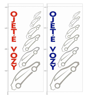 Vlajka OJETÉ VOZY - biela, červený nápis - 125210050Č