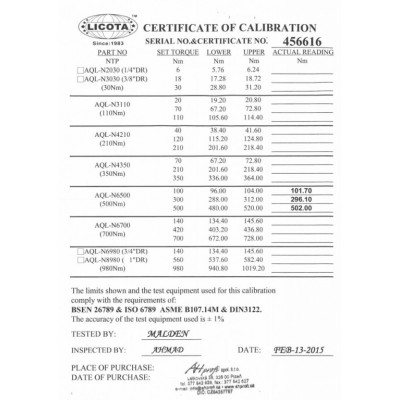 Momentový kľúč LICOTA 3/4" s certifikátom, 100-500 Nm, 865 mm - LIN6500