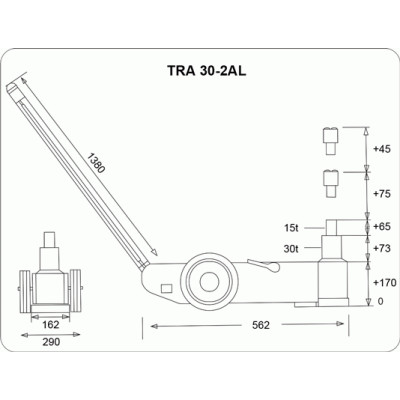 Pneumatický pojazdný zdvihák 30/15 t - TRA30-2AL