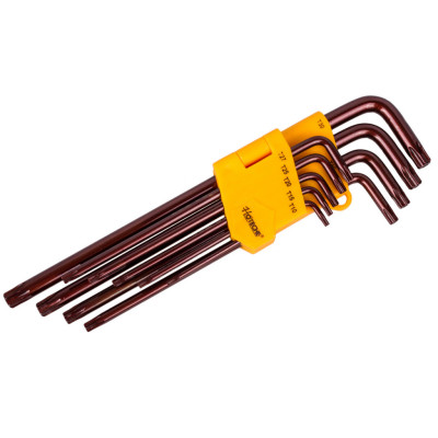 Sada kľúčov TORX s otvorom 9 ks, extra dlhé - HT260519