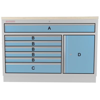 Celokovová široká dílenská skříňka PROFI BLUE, 7 zásuvek, skříňka - MTGC1371