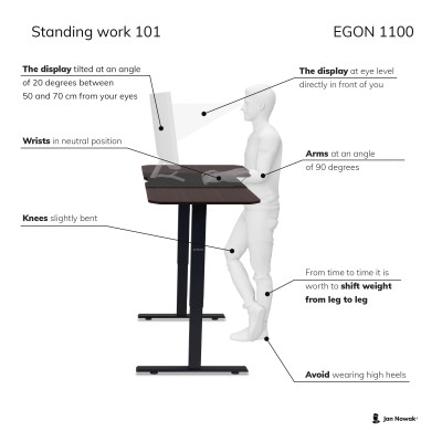 Malý výškovo nastaviteľný elektrický stôl EGON, 1100 x 720 x 600 mm, čierna/ orech