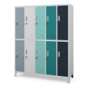 Plechová šatníková skrinka na nôžkach s 10 boxmi BARTEK, 1360 x 1720 x 450 mm, šedo-viac farebná