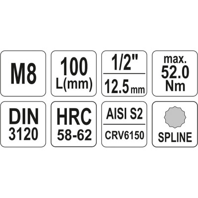 Nástavec prodloužený 1/2" bit vícezubý M8