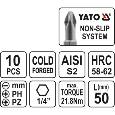 Sada bitů 1/4" 50 mm NON-SLIP 10 ks