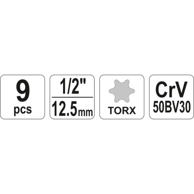 Sada nástavců 1/2" TORX 9 ks E10-E24