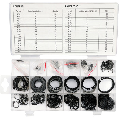 Pojistné kroužky sada 300ks, R1-R19, pr. 3 -32mm