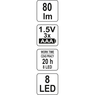 Lampa ruční 8 LED, s klipem, 80 lm