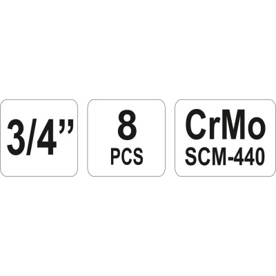 Sada nástavců 3/4" rázové šestihranné 8 ks CrMo