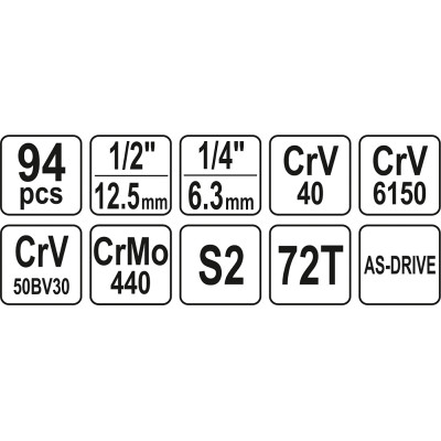 Gola sada 1/2", 1/4" + příslušenství 94 ks