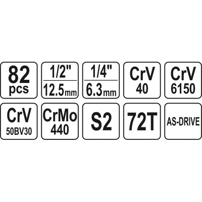 Gola sada 1/2", 1/4" + příslušenství 82 ks