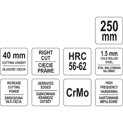 Nůžky na plech 250 mm pravé CrMo