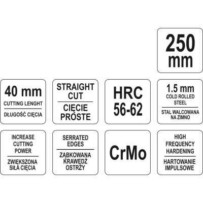 Nůžky na plech 250 mm rovné CrMo