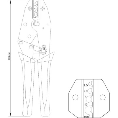 Kleště konektorové 230mm, 22-8(AWG), 1,5-10,00mm2