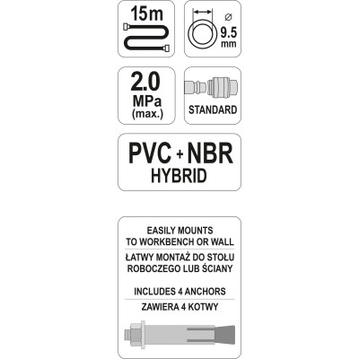 Naviják se vzduchovou hadicí PVC+NBR 9,5mm, 15m