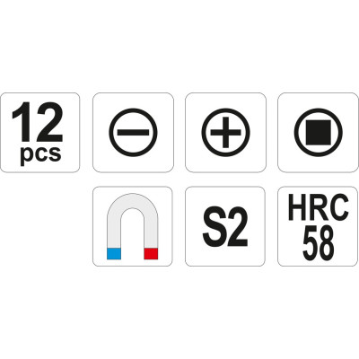 Sada šroubováků 12ks, - 3-8mm, + PH0-PH3, SQ1, SQ2