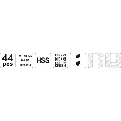 Souprava závitníků 44ks, M3, M4, M5, M6, M8, M10, M12