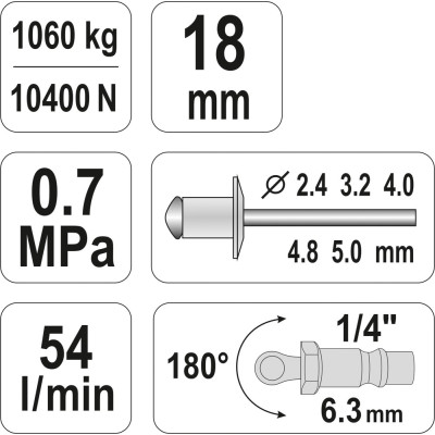 Nýtovačka pneumatická (2,4- 5,00mm)