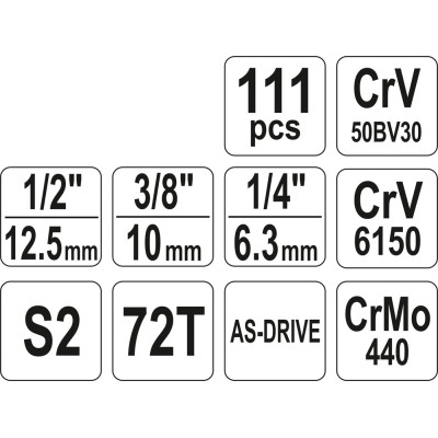 Gola sada 1/2", 3/8", 1/4" + příslušenství 111 ks