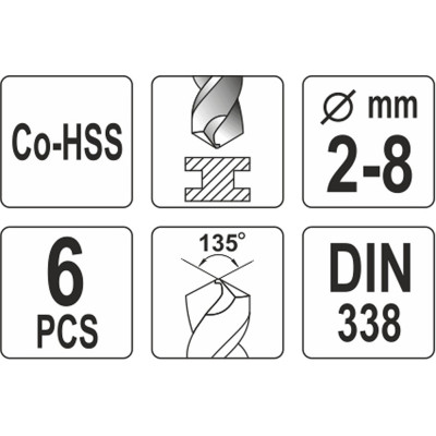 Sada vrtáků na kov 6ks HSS-COBALT 2-8mm