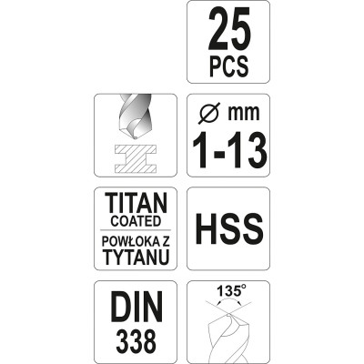 Sada vrtáků do železa HSS-TiN 25ks 1-13mm