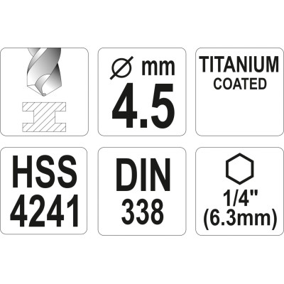 Vrták na kov TITAN 1/4" 4,5mm