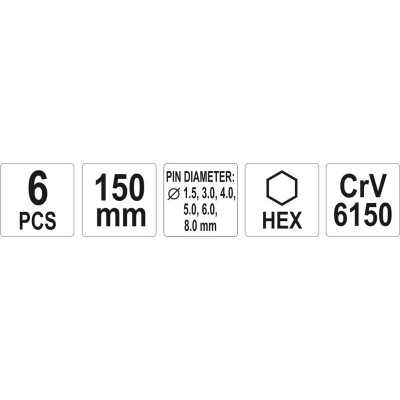 Sada vyrážečů 6ks, 150mm, pr. 1,5, 3, 4, 5, 6, 8mm