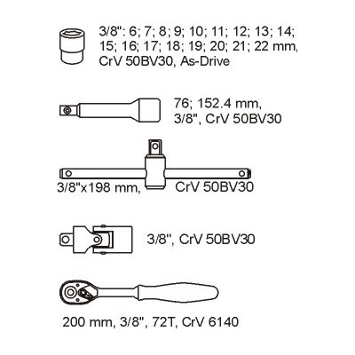 Vložka do zásuvky - klíče nástrčné 22ks 6-22mm gola