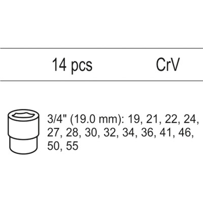 Vložka do zásuvky - sada nástrčných klíčů 3/4", 19-55mm, 14ks