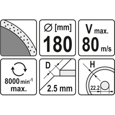 Kotouč řezný diamantový 180 x 22,2 x 2,5 mm hladký