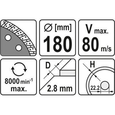 Kotouč řezný diamantový 180 x 22,2 x 2,8 mm turbo