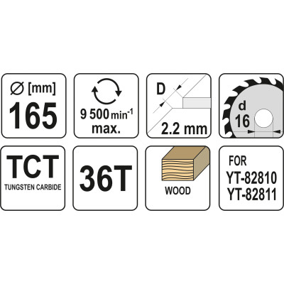 Kotouč na dřevo TCT 165 x 16 mm 36z (pro YT-82810, YT-82811)