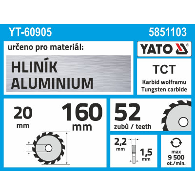 Kotouč na hliník 160 x 20 mm 52z