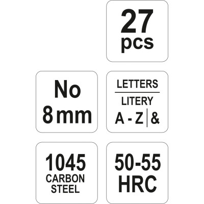 Razidla písmenková 8 mm 27 ks  A-Z,&