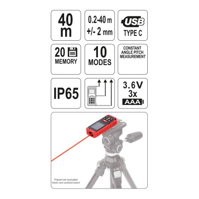 Laserový měřič vzdálenosti 0.2-40M, 10 režimů