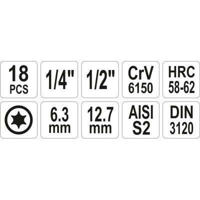 Bity sada 18 ks TORX T10-T60mm