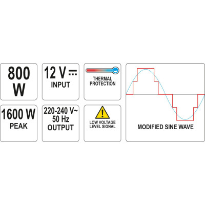 Měnič napětí 12/230V 800W