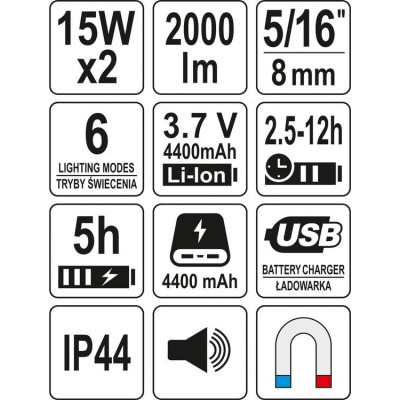 Lampa pracovní s reproduktorem 2 x 15W IP44